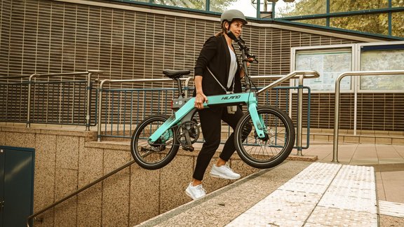 Cyclist on stairs